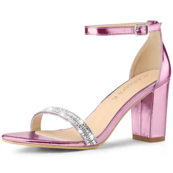 Allegra K Women's Rhinestone Ankle Strap Chunky Sandals image {13}