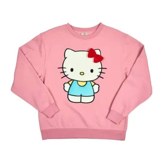 Hello Kitty Big Face Plush Character Women's Pink Crew Neck Long Sleeve Oversized Fleece Sweatshirt image {5}