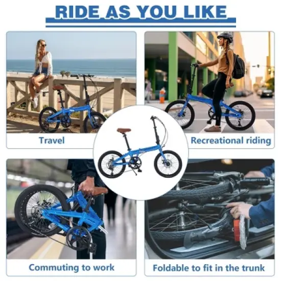 NAYSAYE 20 Inch Folding City Bike Lightweight Aluminum Frame 7 Speed for Commuting and Travel, Blue, 57.09"*24.8"*39.37" image {3}
