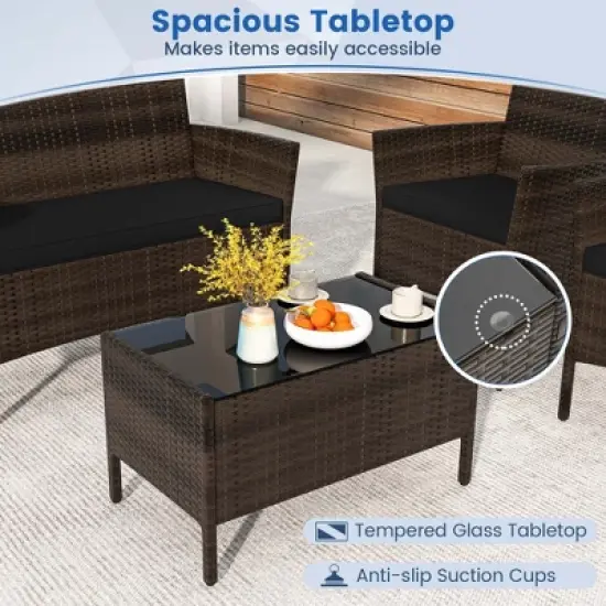 Costway 8 PCS Patio Furniture Set with Washable Cushions and Tempered Glass Coffee Table Black/Grey/Navy/Turquoise/Red/Blue/Orange image {5}