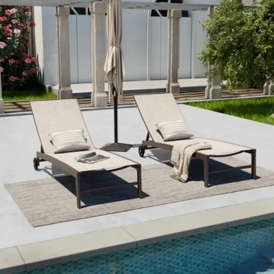 Pellebant Outdoor Wheel Adjustable Chaise 5 Reclinig Position Aluminum Sun Lounger image {1}