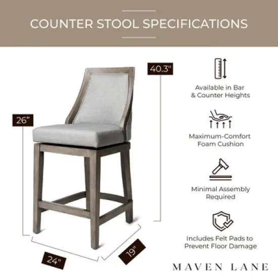 Maven Lane Vienna High-Back Kitchen Swivel Stool, Reclaimed Oak Finish image {4}