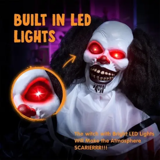 Joyfy 64" Halloween Outdoor Decorations, Animatronics Clown Holding Doll with Motion & Sound & Light for Halloween Party Haunted House Yard Lawn Decor image {1}