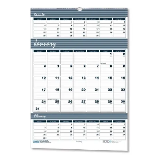Bar Harbor Recycled Wirebound 3-Months-per-Page Wall Calendar, 15.5 x 22, White/Blue/Gray, 14-Month: Dec 2025 to Jan 2027 image {4}