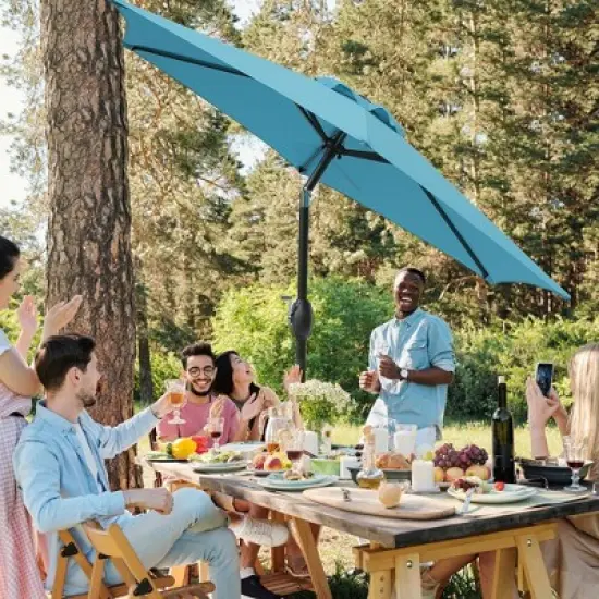 LOVMOR 7.5ft * 7.5ft Patio Umbrella with Crank and Push Button Tilt,Red image {10}