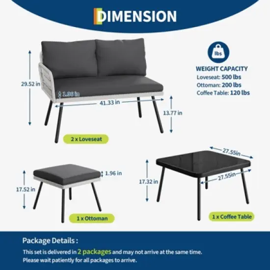 4 Piece Patio Sofa Set with Loveseat, Two Wicker Chairs and Glass Coffee Table, Outdoor Furniture Set for Balcony and Garden image {1}