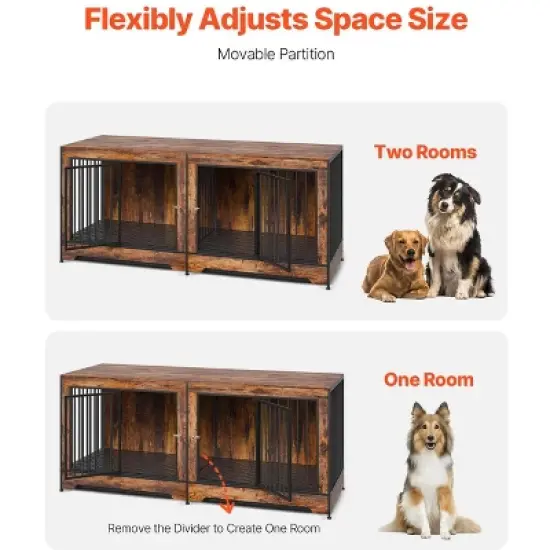 VEVOR 75" Dog Crate Furniture for 2 Dogs, Extra Large Double Dog Crate Furniture, Large Wooden Dog Crate Furniture TV Stand,  Brown image {6}
