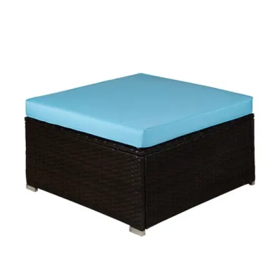 4pc Outdoor Wicker Conversation Set with Cushions - Blue/Brown - GODEER image {3}