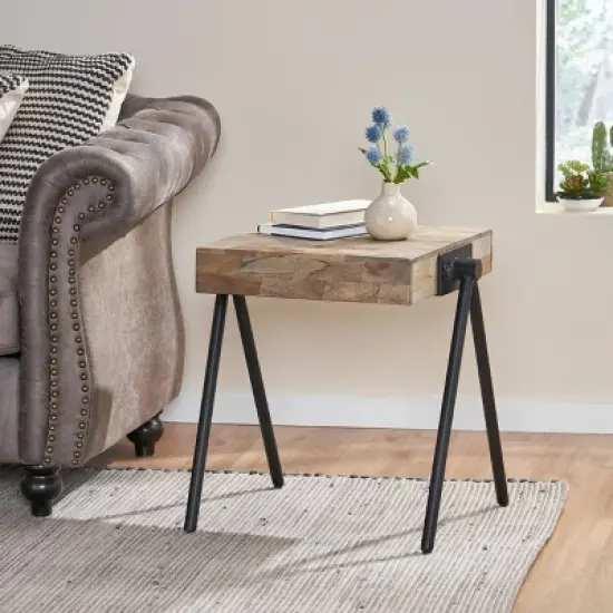 Gurley Handcrafted Modern Industrial Mango Wood Side Table Gray/Black - Christopher Knight Home image {1}
