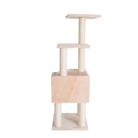 GleePet GP78480321 48-Inch Real Wood Cat Tree In Beige With Perch And Playhouse image {8}