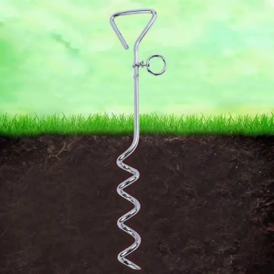 Katzco Chrome Dog Corkscrew Stake with Leash Lead, Red image {2}