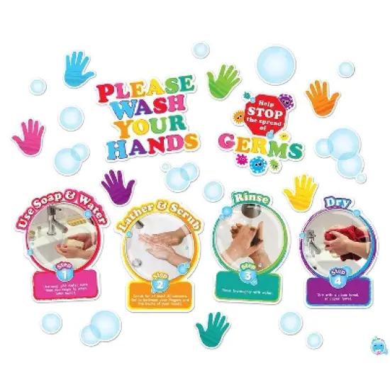 Ashley Productions Smart Poly Healthy Bubbles Washing Your Hands Mini Bulletin Board Set 36 Pieces image {1}