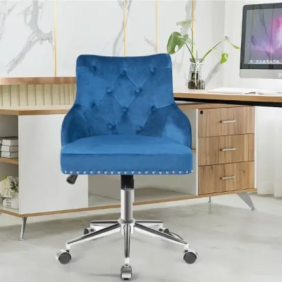 Tangkula Velvet Desk Chair Upholstered 360&deg;Swivel Height Adjustable Rolling Office Chair for Office Bedroom Living Room image {3}