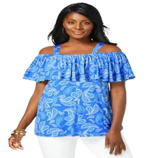 Jessica London Women&rsquo;s Plus Size Cold Shoulder Ruffle Tunic image {4}