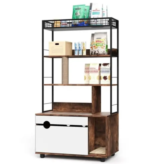 Hidden Cat Litter Box Furniture with Storage Rack, Metal 2-in-1 Pets Furniture with Shelf Corridor Cushioned Mat, Cat Scratching Post image {7}