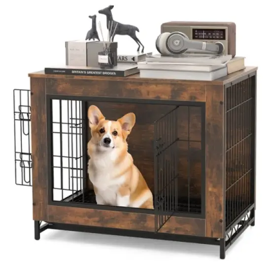 Tangkula Industrial Dog Crate Furniture Heavy-duty Kennel Cage w/ 3 Chew-proof Walls Small image {10}