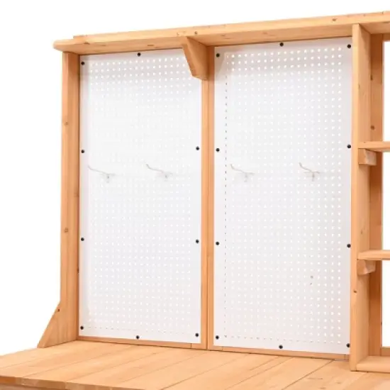 Hrinhom 50.2"W  Patio Potting Bench Table, Wooden Farmhouse Garden Workstation with Storage Shelves and Side Hook image {7}