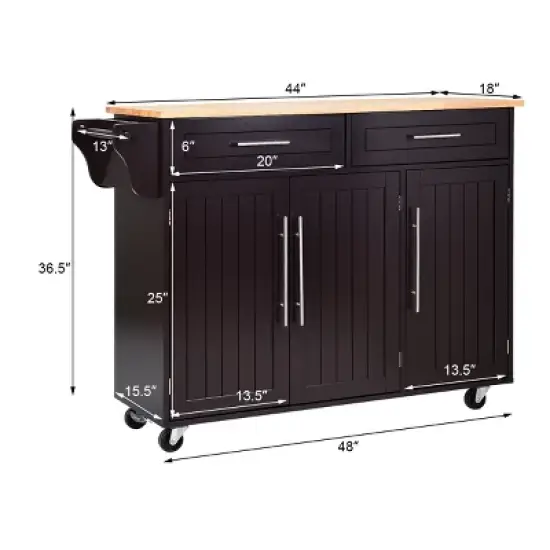 Costway Kitchen Island Trolley Cart Wood Top Rolling Storage Cabinet w/Knife Block WhiteBrown image {1}