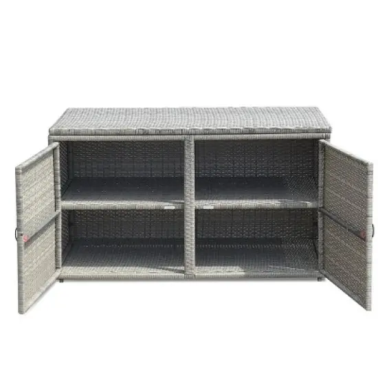 Tangkula Outdoor Rattan Storage Box Patio Wicker Storage Bin Cabinet 88 Gallon Gray image {5}