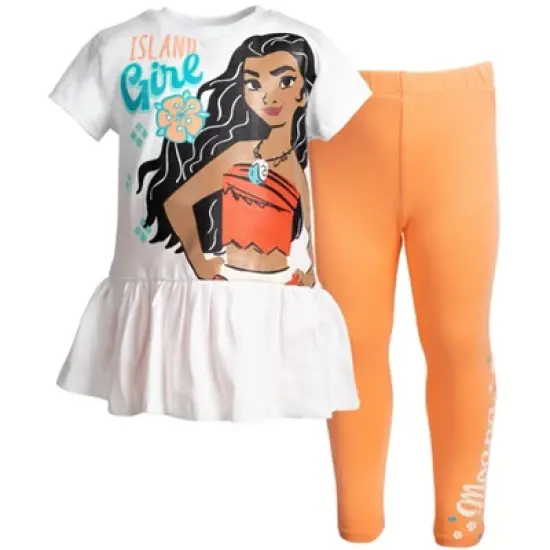 Disney Princess Moana Frozen Little Mermaid Rapunzel Jasmine Belle Girls T-Shirt and Leggings Outfit Set Toddler to Big Kid image {12}