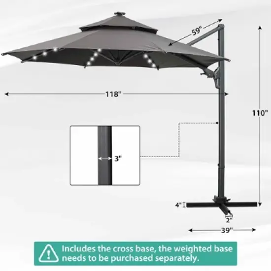 Ainfox 10ft  Outdoor Double-layer Market Umbrella GreyWith Led Lights image {1}