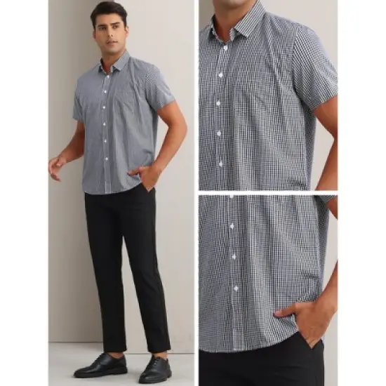 INSPIRE CHIC Men's Cotton Short Sleeve Formal Button Down Regular Fit Plaid Dress Shirts image {4}