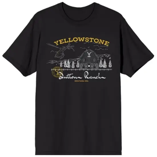 Yellowstone Dutton Ranch Forest Composition Art Crew Neck Short Sleeve Black Men's T-shirt image {3}
