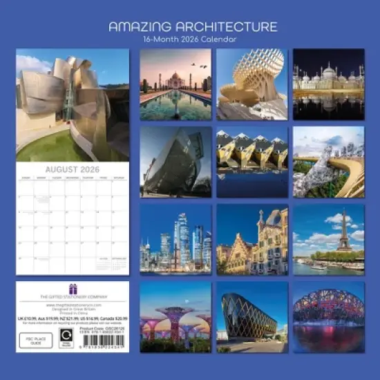 2026 Square Wall Calendar, Amazing Architecture, 16-Month Arts & Antiques Theme, 180 Reminder Stickers (12x12 In) image {3}