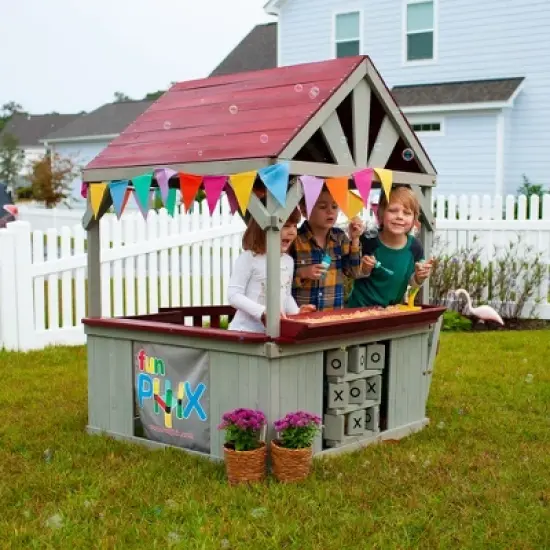Funphix Hangout Hut, Kids Outdoor Wooden Playhouse with Sandbox & Tic Tac Toe image {2}