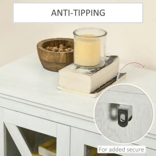 HOMCOM Rustic Kitchen Sideboard, Glass Door Buffet Cabinet, TV Stand with Adjustable Shelf for Dining Room, White image {4}