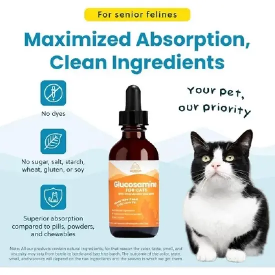 100% Natural Liquid Glucosamine Chondroitin W/ MSM for Cats, Hip & Joint Supplement for Senior Felines, Arthritis & Mobility Booster Glucosamine Drops image {4}