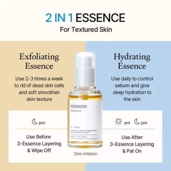 Mixsoon Bean Essence Serum | Exfoliating, Pore Treatment, Mix Soon | Fermented bean, barley, pomegranate, and Korean pear (1.69 oz) image {1}