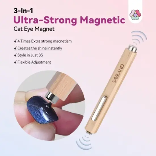 Saviland Professional 3-in-1 Cat Eye Magnetic Gel Tool Kit - N35 Neodymium Magnet Wand with Dual-Ended Effects for Salon Nail Art. image {1}