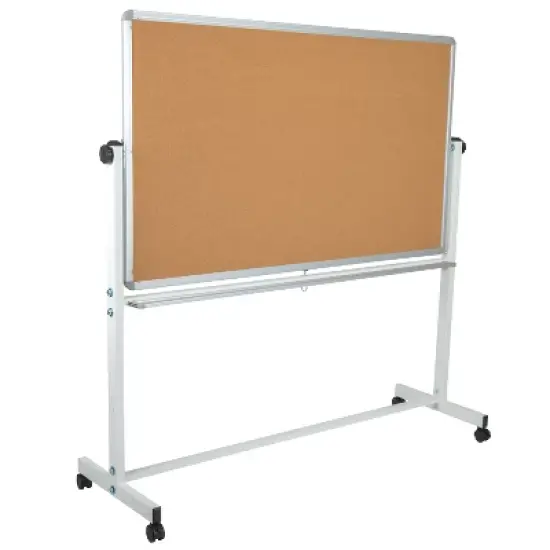 Emma and Oliver Reversible Mobile Cork Bulletin Board and White Board Stand with Pen Tray image {7}