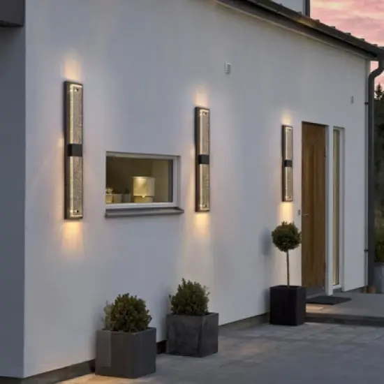 LLHZSY 31 1/2" Modern Outdoor Wall Light Fixtures Black LED Sconce Light with Bubble Crystal for House Porch Yard Patio image {6}