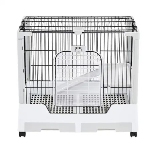 Yaheetech 2-Level Rolling Rabbit Cage With Platform and Ramp Gray image {6}