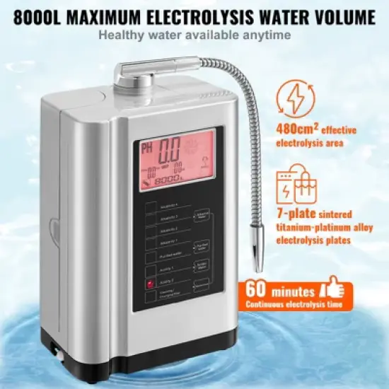 VEVOR Alkaline Water Ionizer Machine, pH 3.5-10.5 Alkaline Acidic Hydrogen Water Purifier, 7 Water Settings Home Filtration System, Up to -650mV ORP image {3}