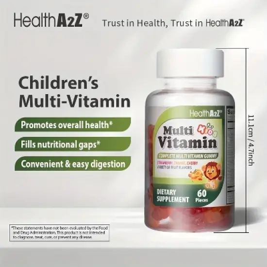 HealthA2Z - Kids Multivitamin Gummies Strawberry Orange Cherry Mixed Fruit - 60 Count image {2}