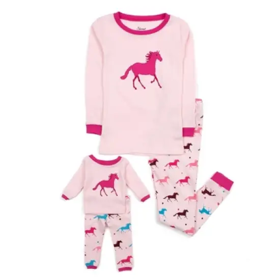 Leveret Girl and Doll Matching Cotton Animal Design Pajamas image {11}
