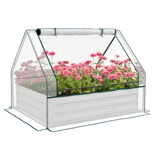 Outsunny Raised Garden Bed with Mini Greenhouse, Outdoor Planter Box image {8}