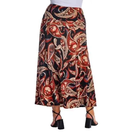 Womens Plus Size Black and Red Paisley Print Maxi Skirt image {2}