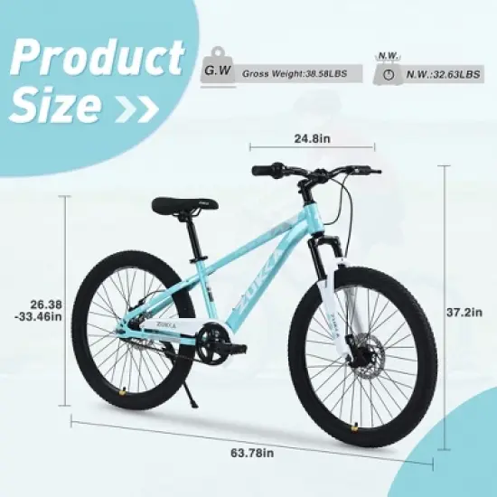 RISOKEYS 24 Inch Kids Mountain Bike, Kids' Bicycles for Girls & Boys Bikes Ages 8-12, Mountain Bikes Single Speed & Front and Rear Disc Brakes, image {2}