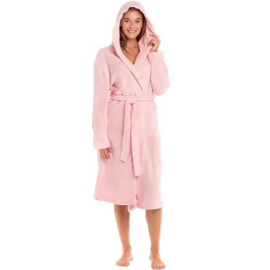Women's Soft Fleece Robe with Hood, Warm Lightweight Bathrobe image {7}
