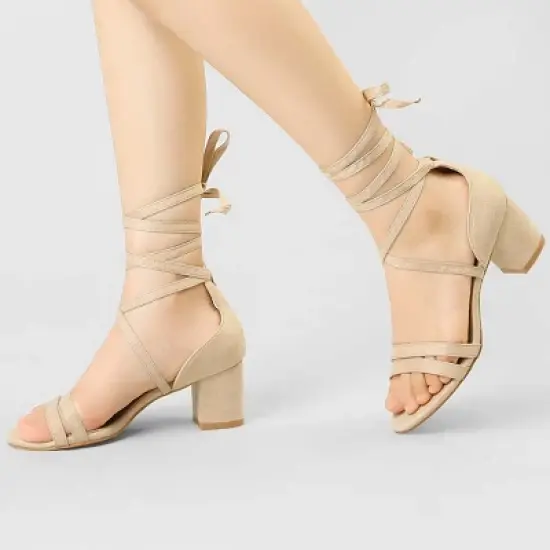 Allegra K Women's Open Toe Color Block Heel Lace Up Sandals image {1}