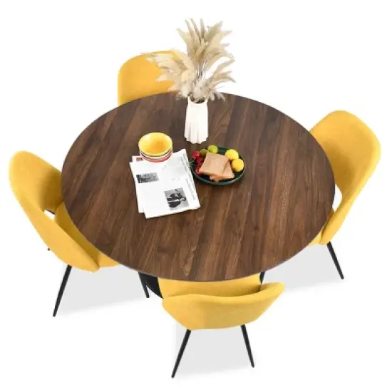 Harold+Edwin 5-Piece Walnut Foil  Round Top Pedestal Dining Table Set with 4 Upholstered Chairs -The Pop Maison image {2}