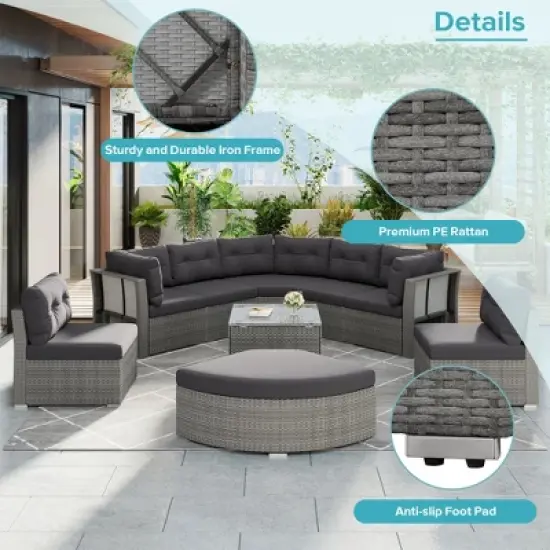 JUJABU Rattan Patio Furniture Set With Cushions and Center Table for Patio, Lawn, Backyard, Pool, Grey image {7}