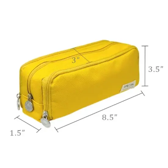 Wrapables Large Capacity Pencil Case, 3 Compartment Pencil Pouch for Stationery Pens, Yellow image {1}