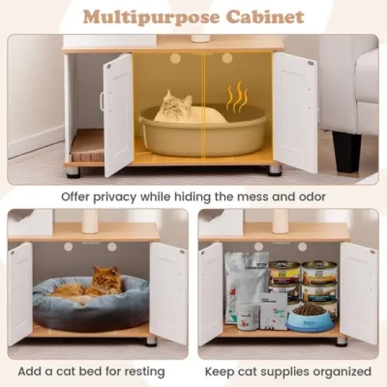 Tangkula All-in-One Cat Tree w/ Litter Box Enclosure Cat Tower Scratching Posts Ladder image {6}