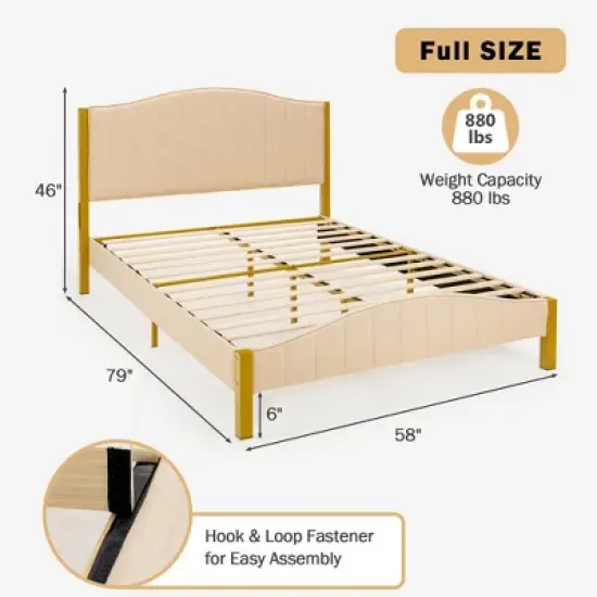 Costway Full\Queen Size Upholstered Bed Frame Mattress Foundation Platform Quilted Headboard image {3}
