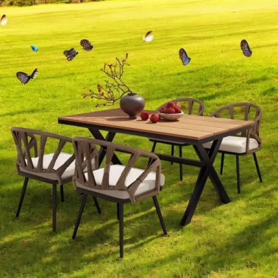 Contemporary Outdoor Set with PE Rattan Chairs and Plastic Wood Table &acirc;&acirc;&sbquo;?Weather-Resistant, Minimalist Design for Gardens, Patios, and Lawns image {11}